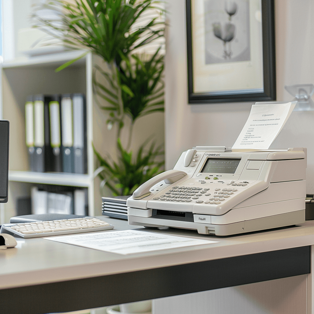 How to Set up a Fax Machine? a fax machine on a desk