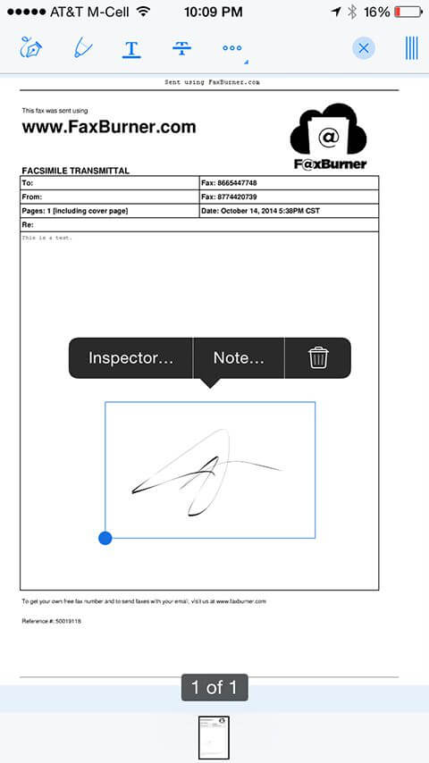 signing a document with faxburner