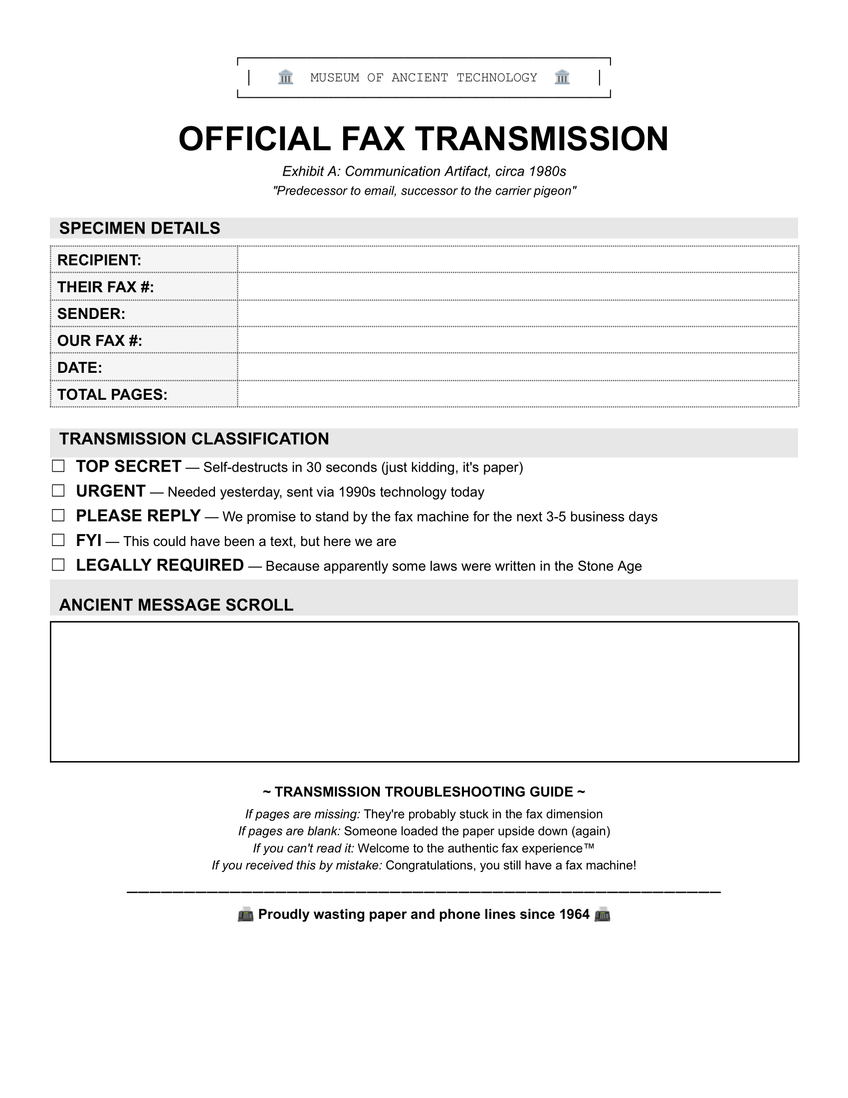 funny fax cover sheet template