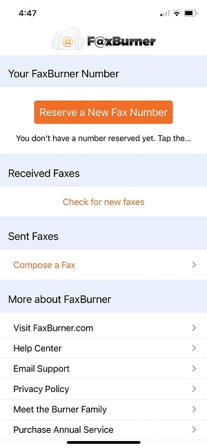 claiming free fax number on faxburner ios app