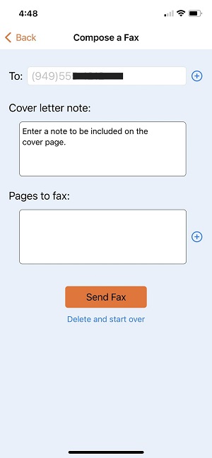 sending a fax with faxburner ios app