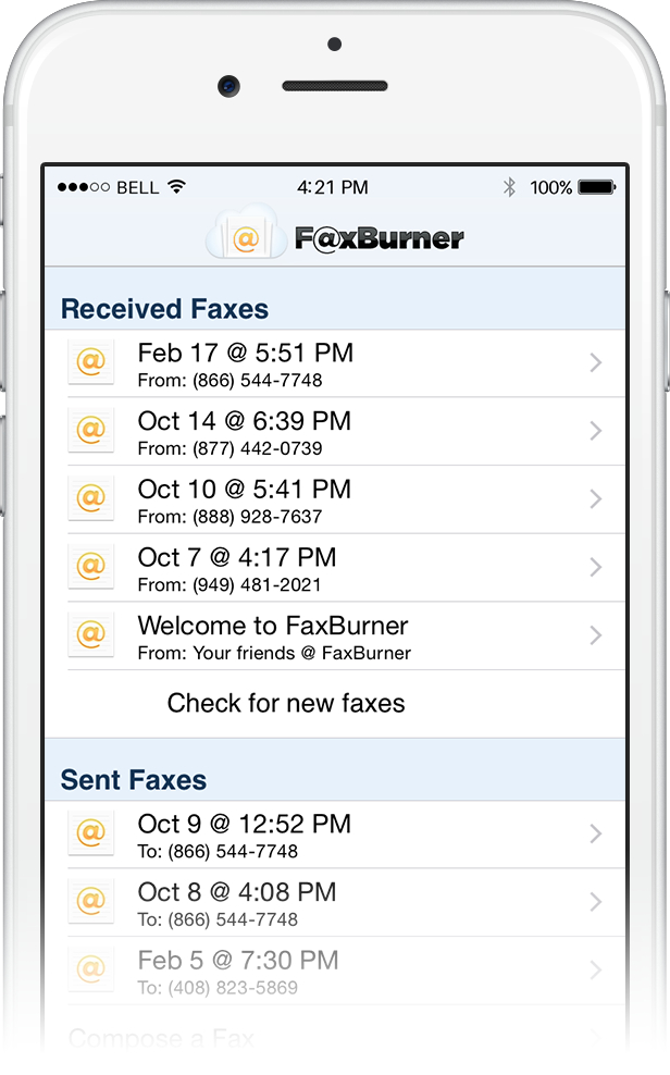 faxburner ios app inbox screenshot