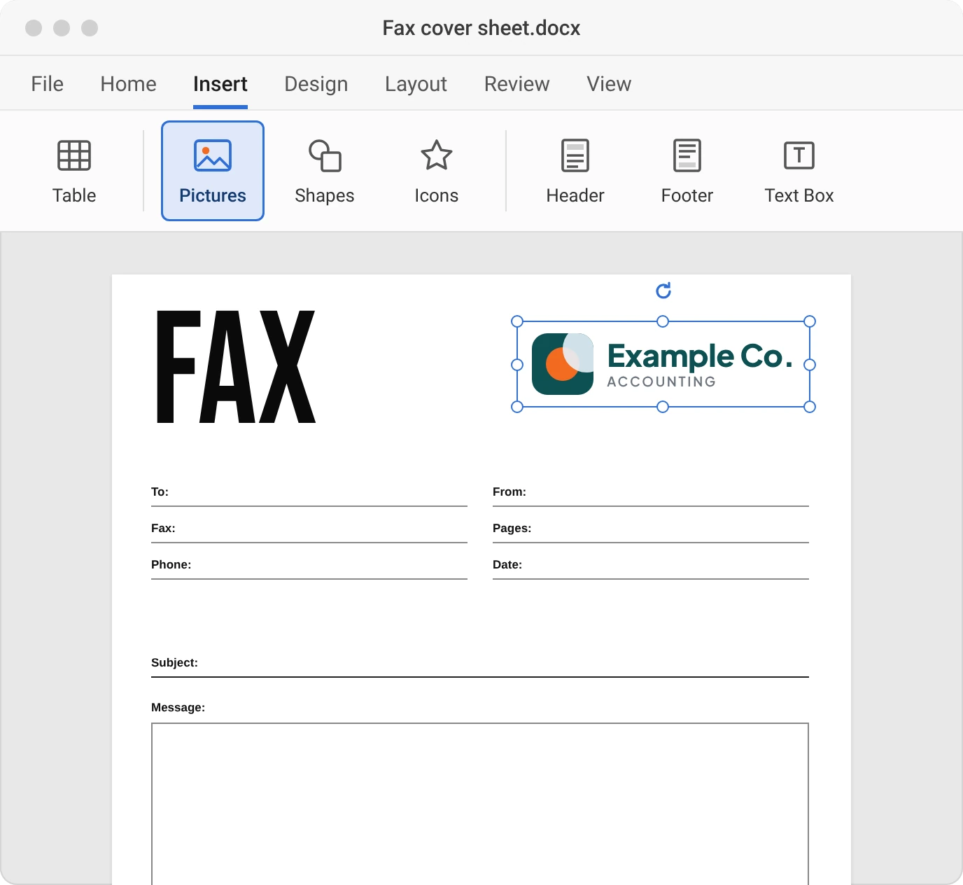 how to add your logo to a fax cover sheet