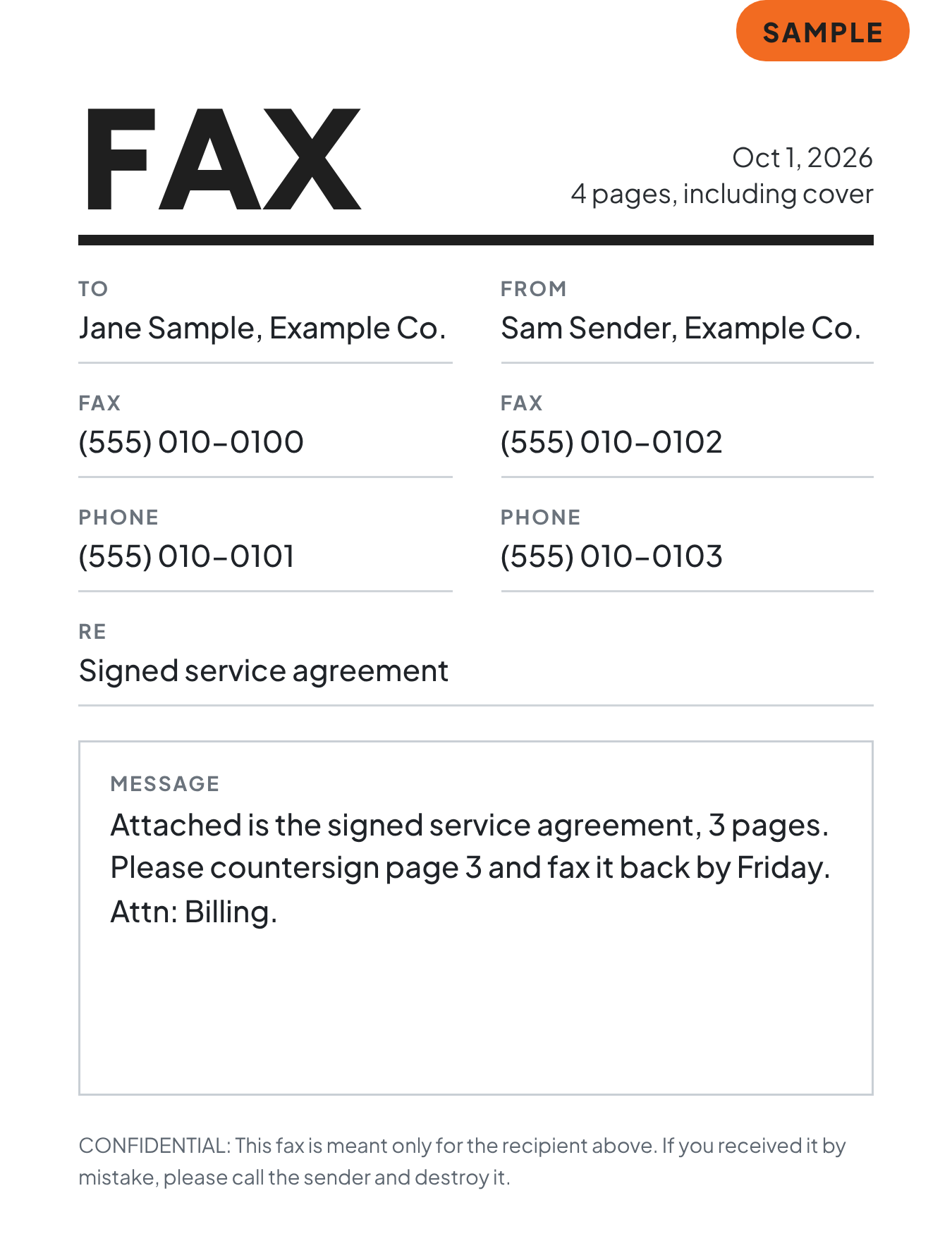 fax cover sheet example