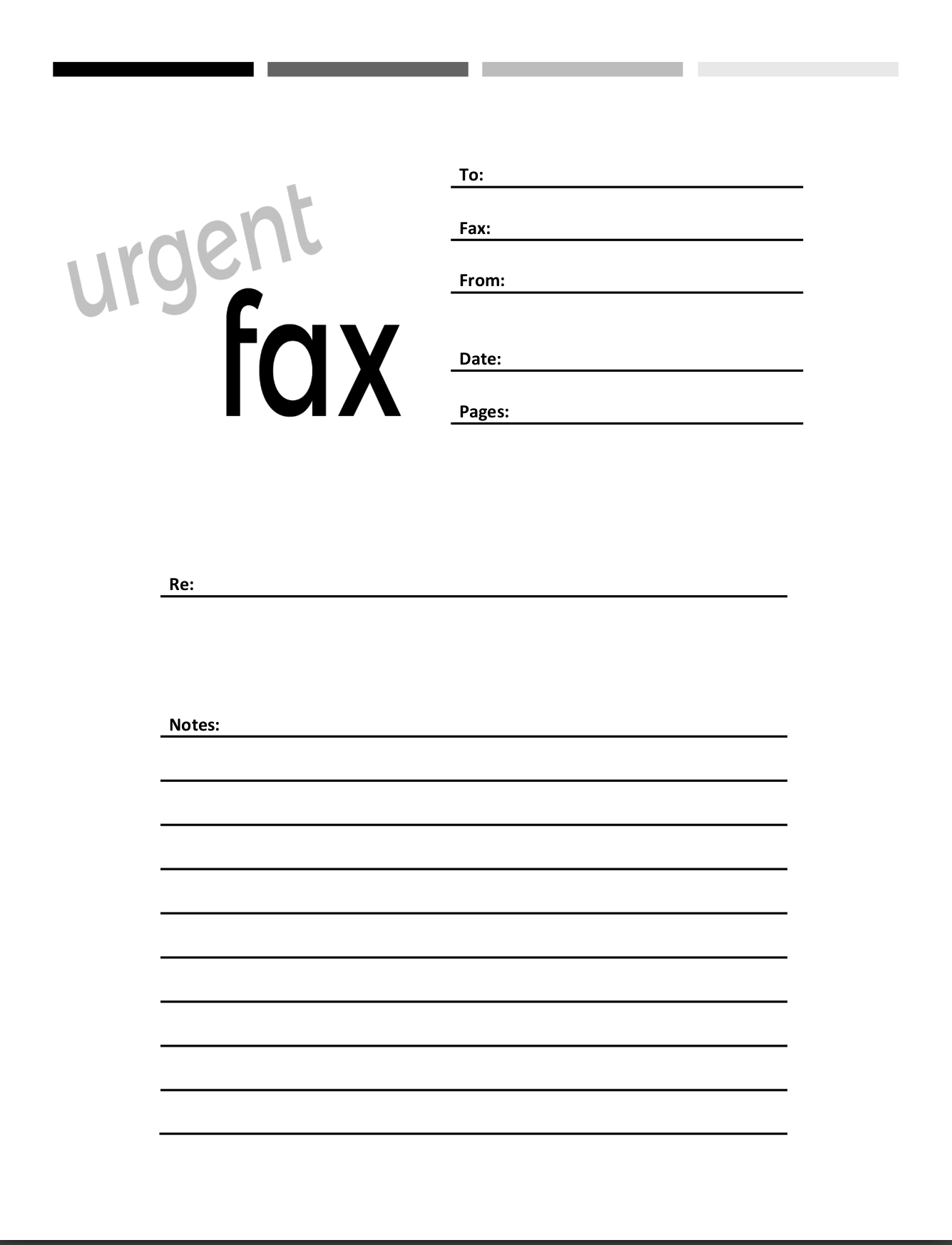 Urgent fax cover sheet with grey gradient bars and a lined notes section Urgent fax cover sheet with grey gradient bars and a lined notes section