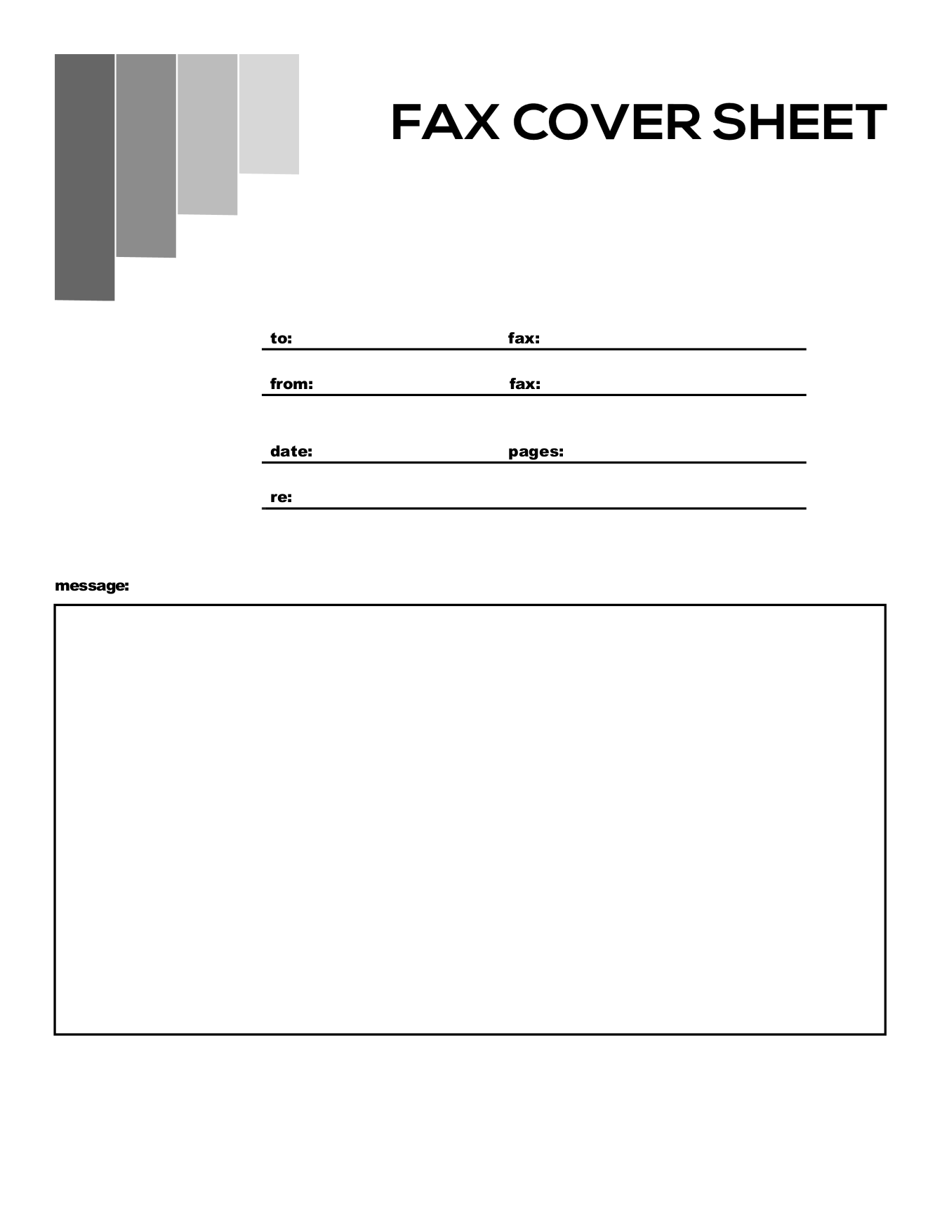 Fax cover sheet template with stacked grey blocks and a FAX COVER SHEET title