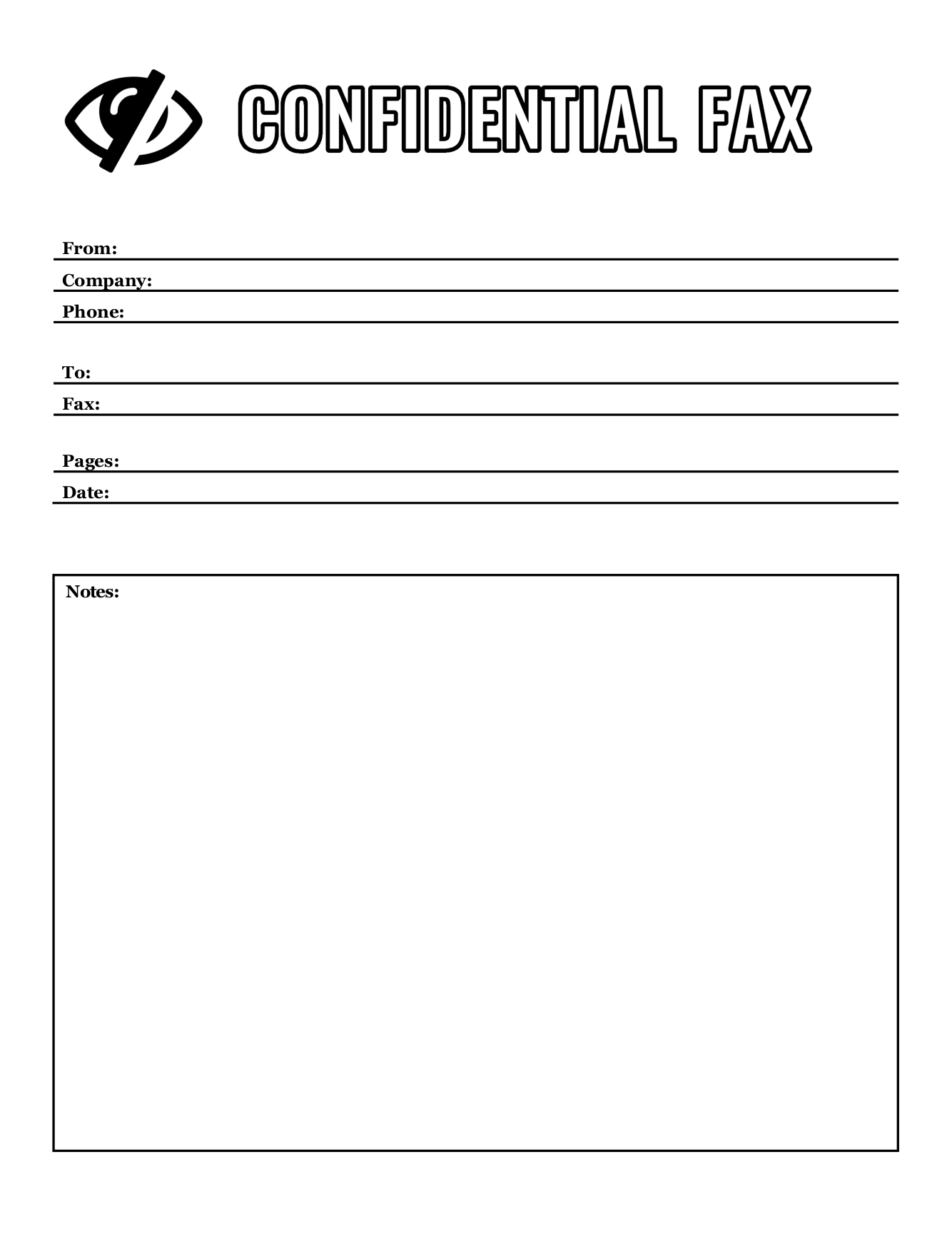 Confidential fax cover sheet with a crossed-out eye icon and a CONFIDENTIAL FAX title Confidential fax cover sheet with a crossed-out eye icon and a CONFIDENTIAL FAX title