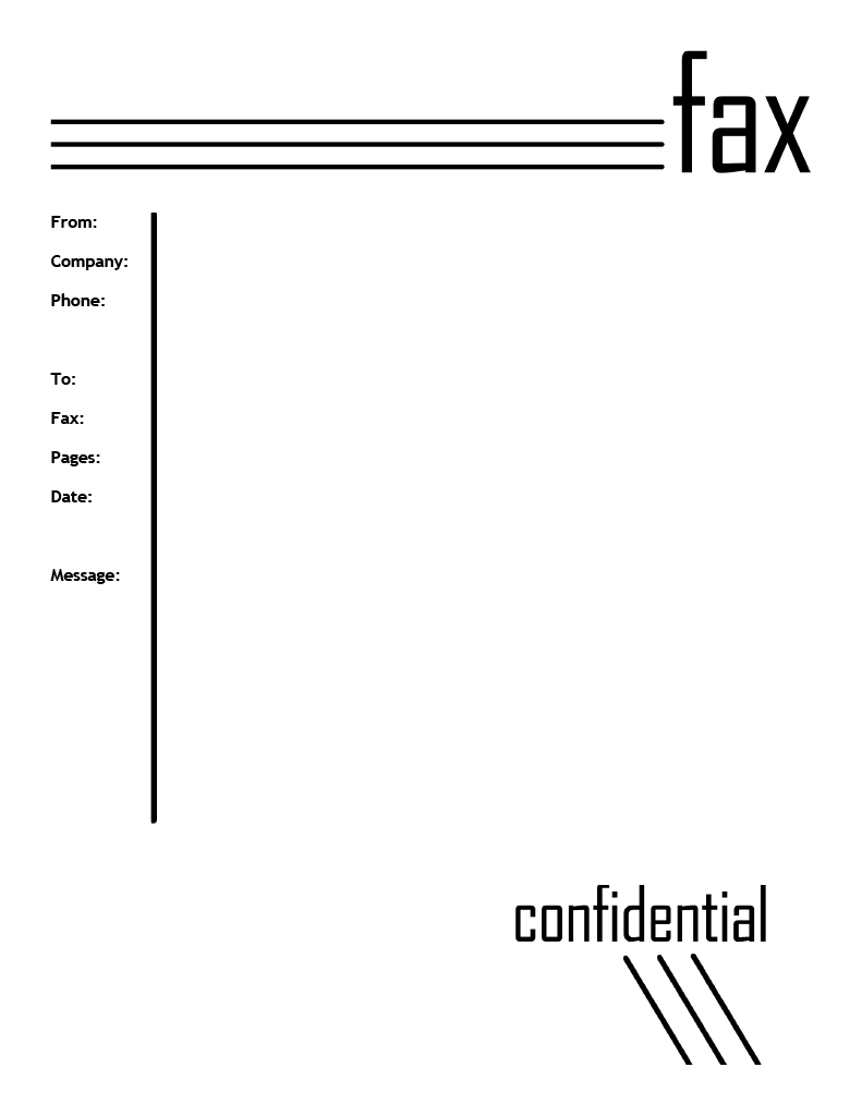 Confidential fax cover sheet with a vertical rule and a confidential label at the bottom Confidential fax cover sheet with a vertical rule and a confidential label at the bottom