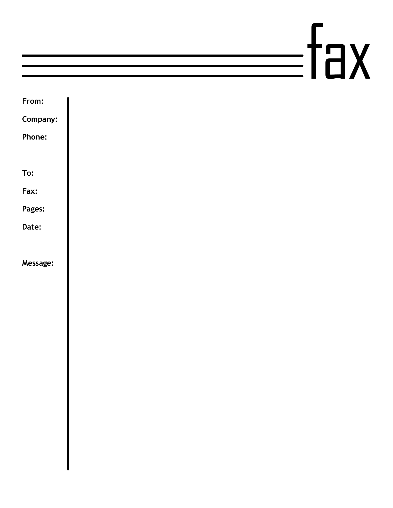 Minimal fax cover sheet with a vertical rule between the sender and recipient fields